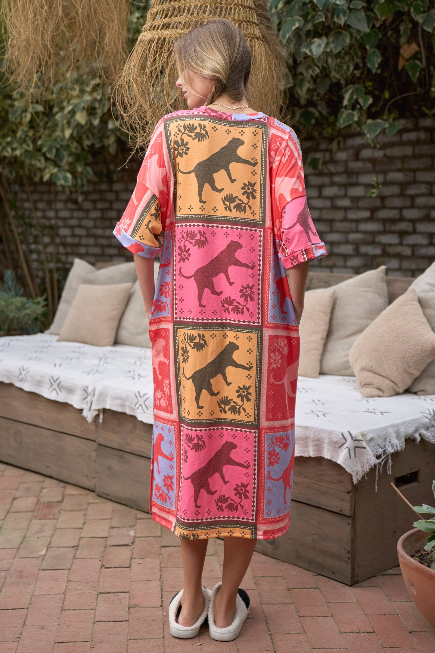 Jaguar Print Quilt Style Midi Dress
