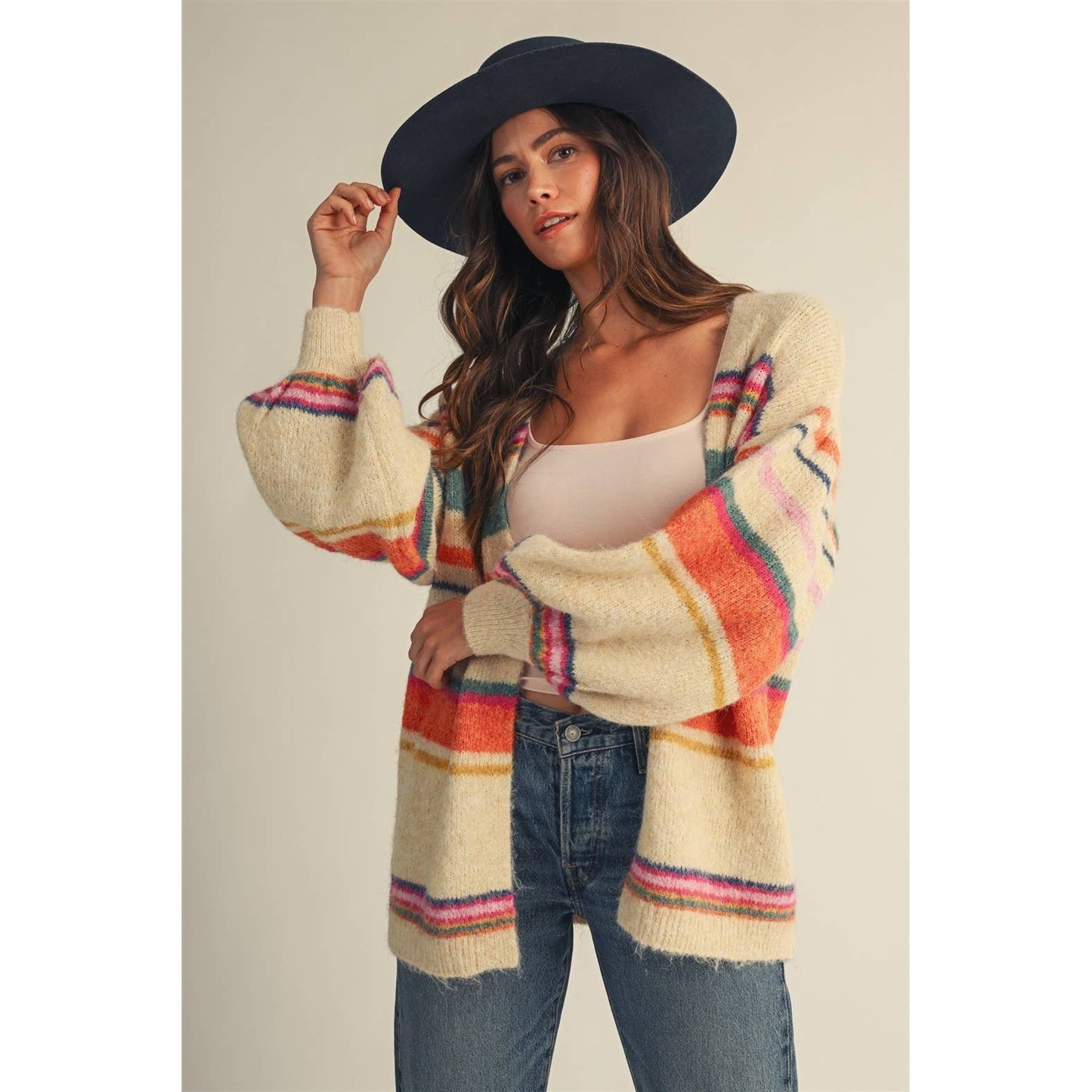 Sunset Carnival Stripe Cozy Relaxed Cardigan