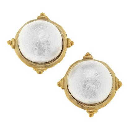 Susan Shaw Gold and White Pearl Earrings