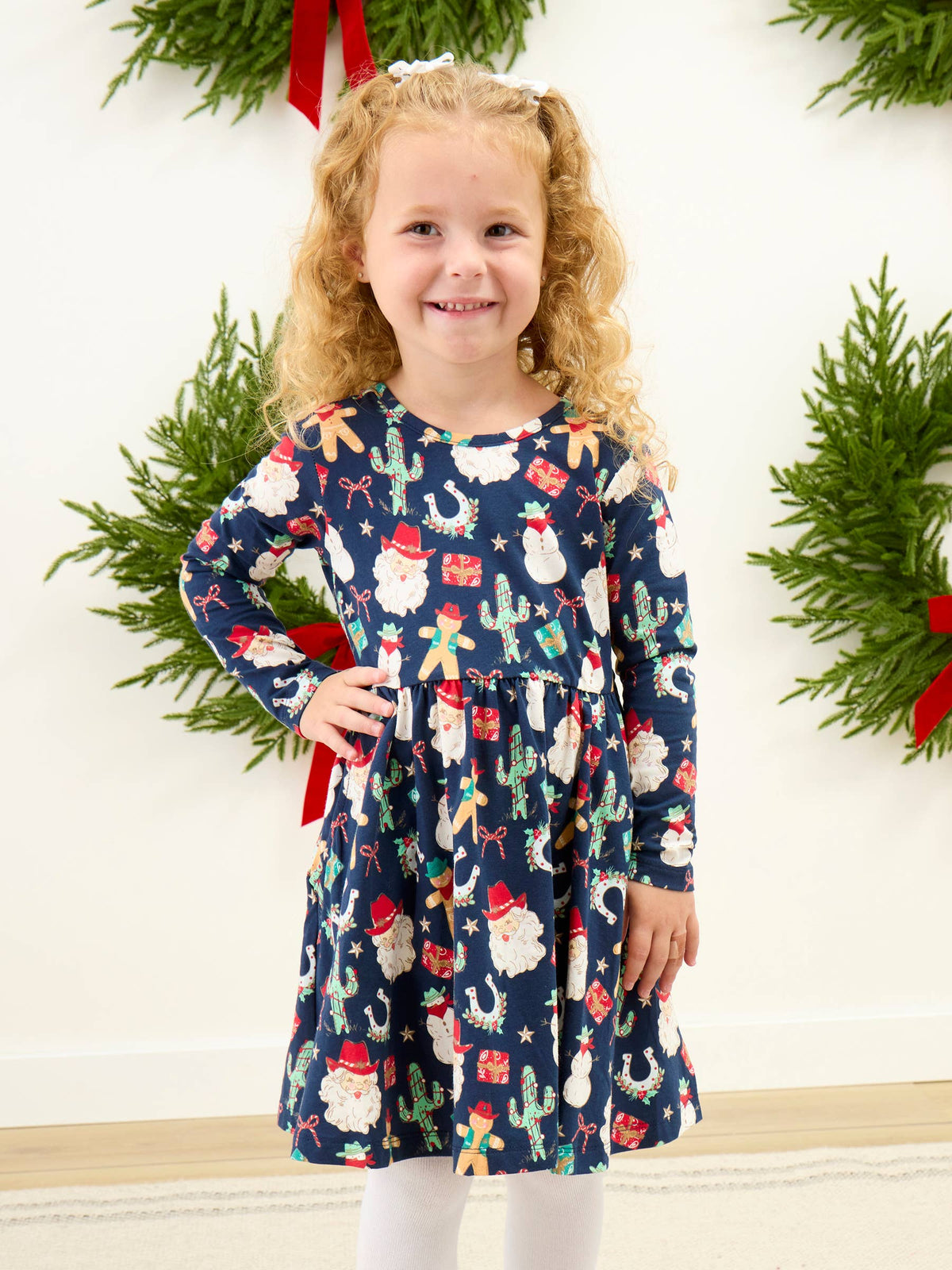 Girls Giddy Up Santa Twirl Dress