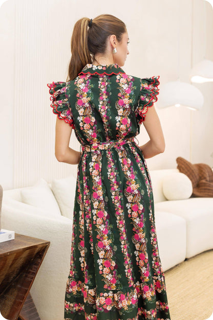 Ruffle Scallop Embroidery Floral Midi Dress
