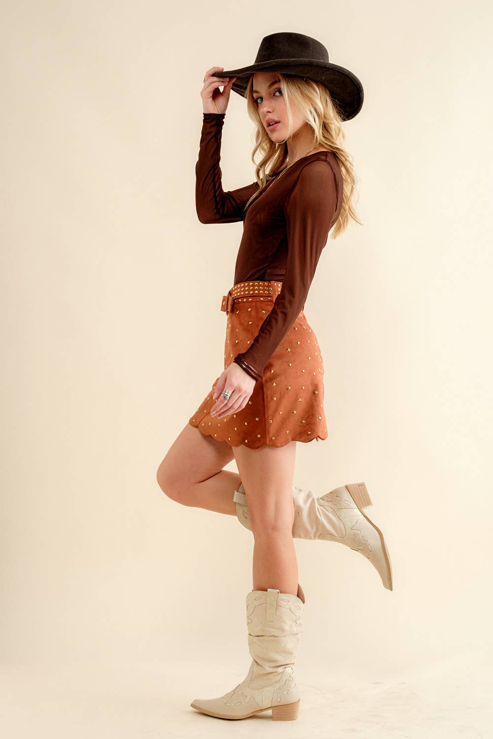 Suede Star Scallop Western Mini Skirt