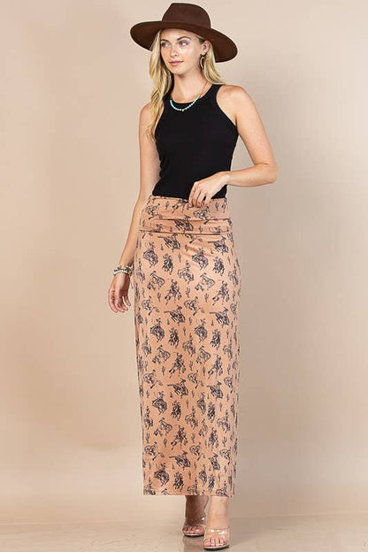 BELLA WESTERN BUCKING HORSES MAXI SKIRT