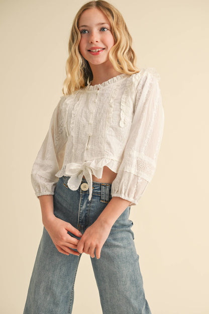 Tween Girls Cropped Button Down Blouse