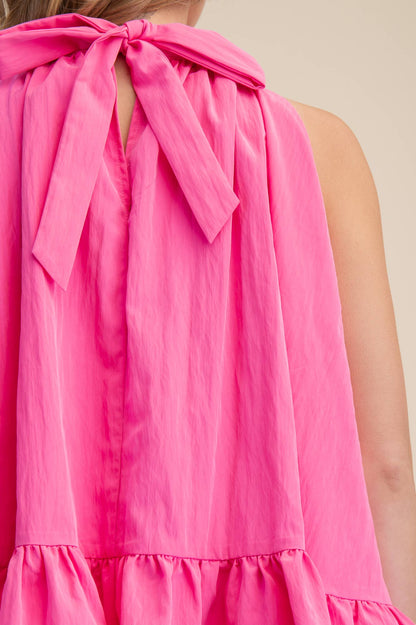 Halter Neck Back Neck Tie Ruffle Top