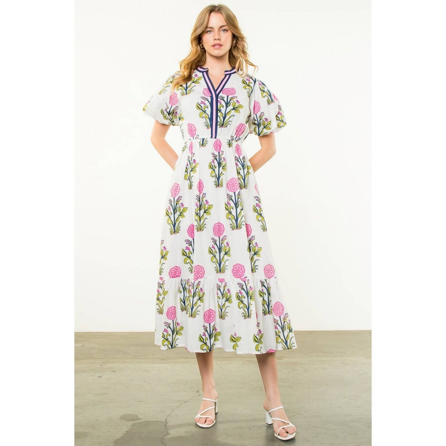 Puff Sleeve Flower Print Maxi Dress