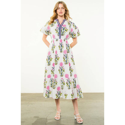 Puff Sleeve Flower Print Maxi Dress