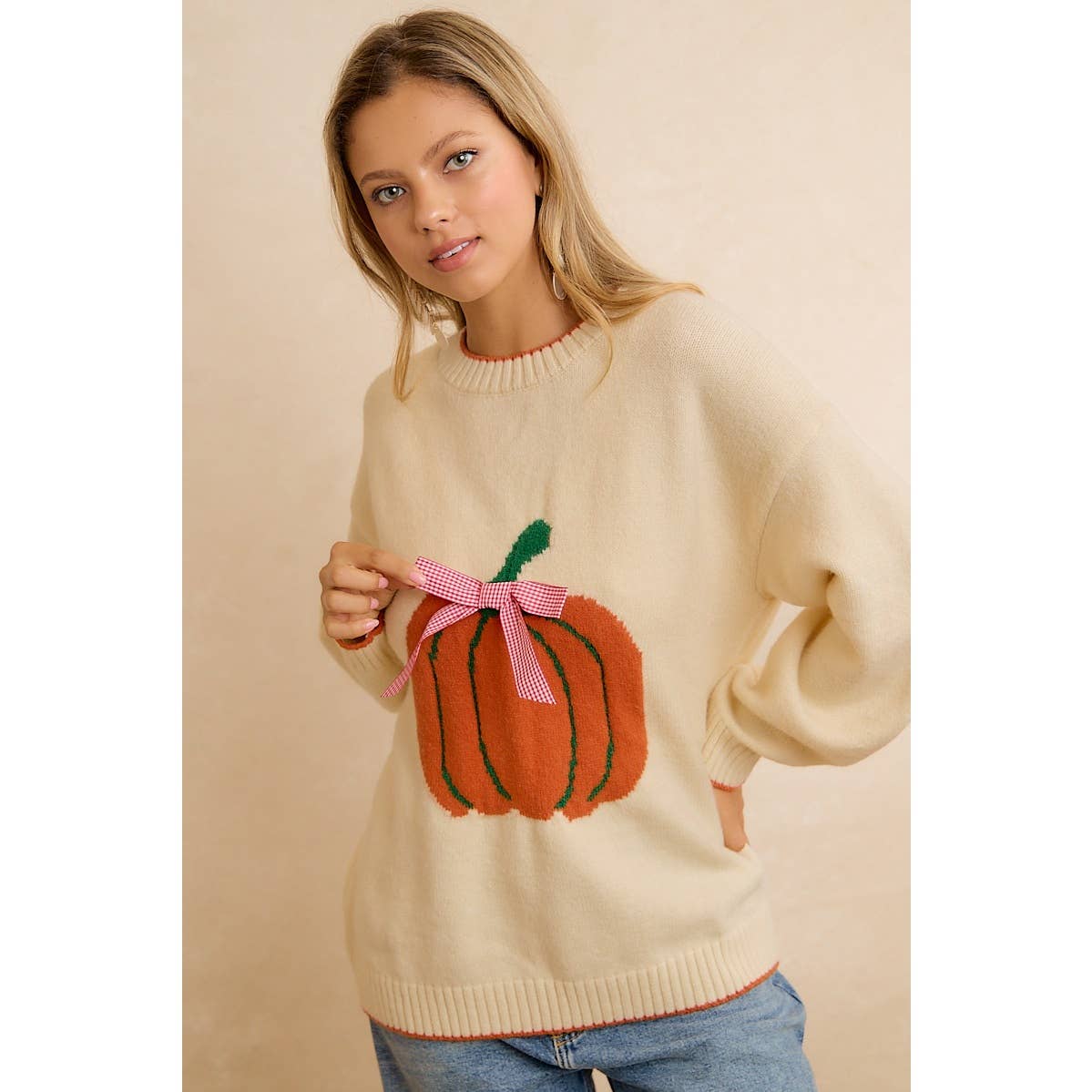 PUMPKIN BOW SWEATER TOP