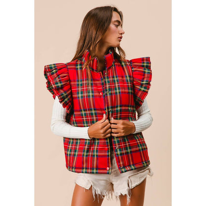 CHRISTMAS PLAID RUFFLE VEST