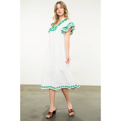 Flutter Sleeve Embroidered Dress