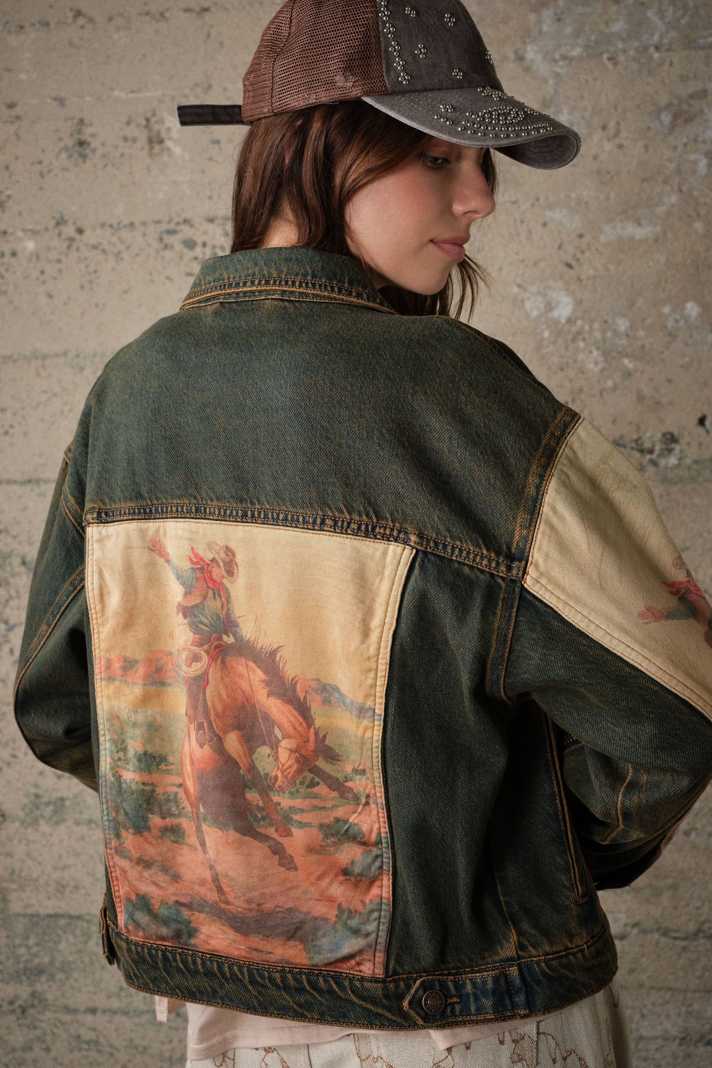 Blue B Western Print Mix Denim Jacket
