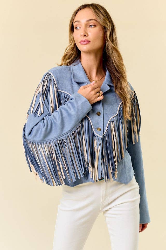 Denim Blue Two Tone Fringe Jacket