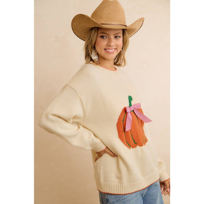 PUMPKIN BOW SWEATER TOP