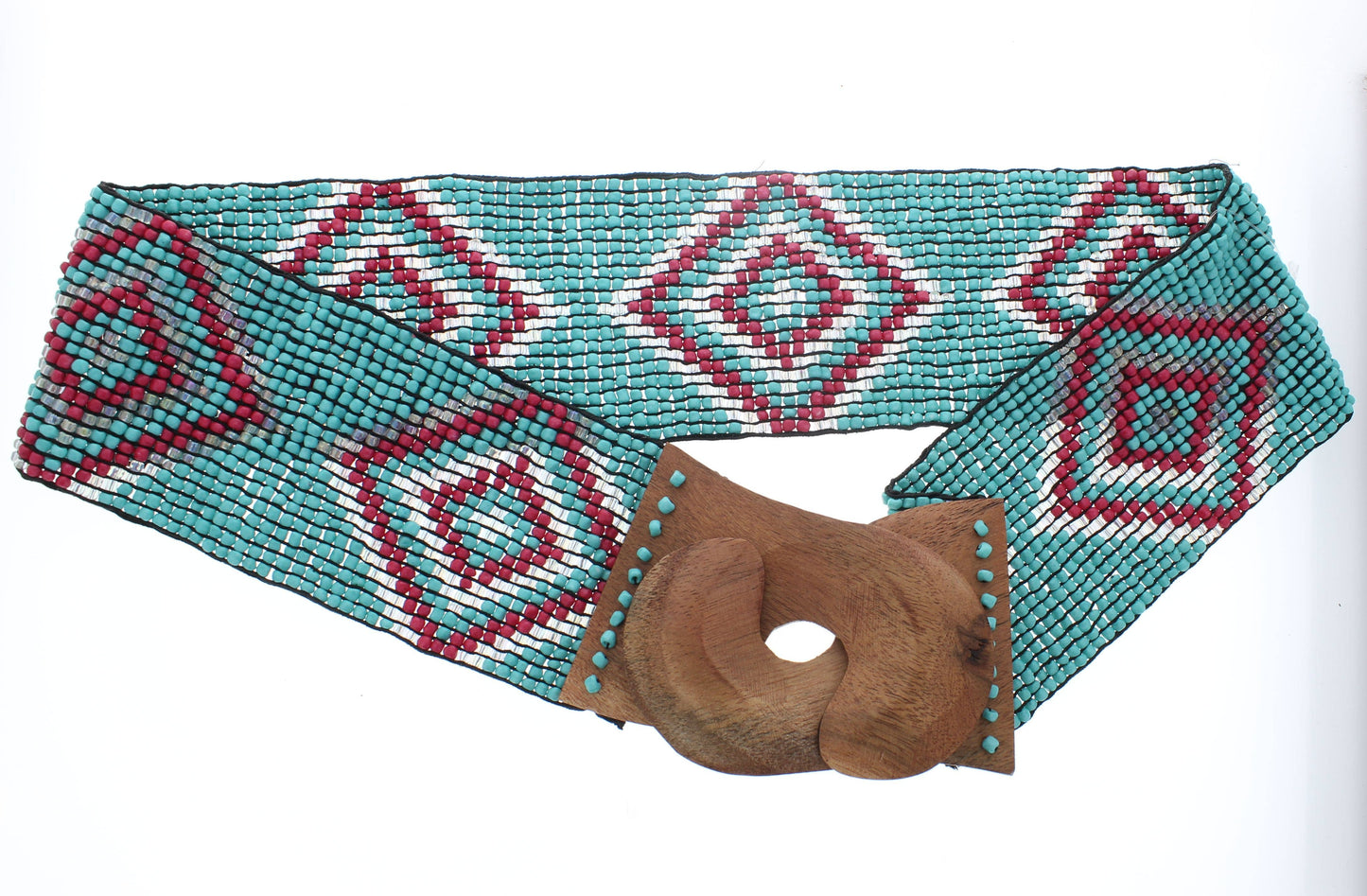 Turquoise & Pink Handmade Stretchy Beaded Bali Belt