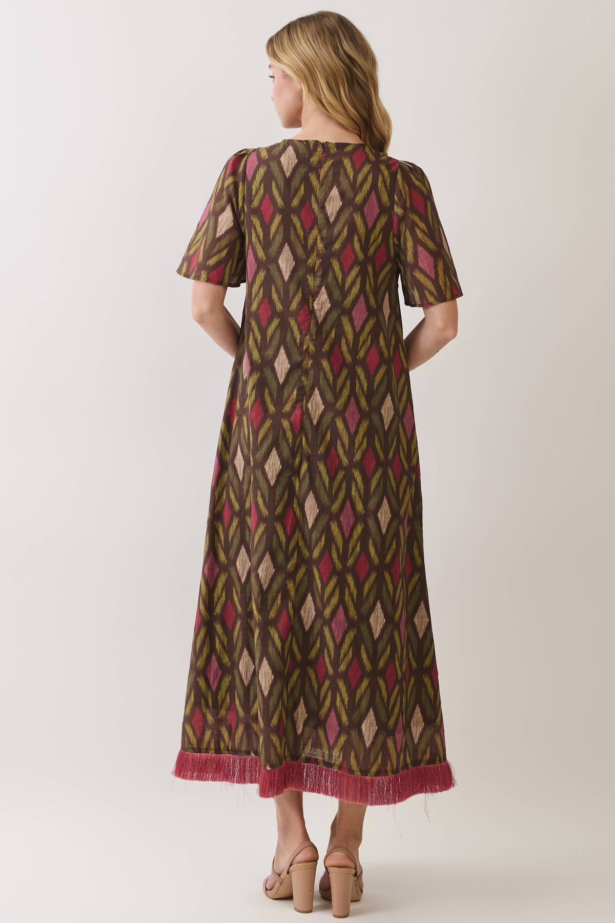 TCEC Geometric Fringe Hem Maxi Dress