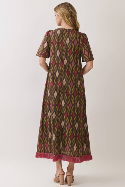 TCEC Geometric Fringe Hem Maxi Dress