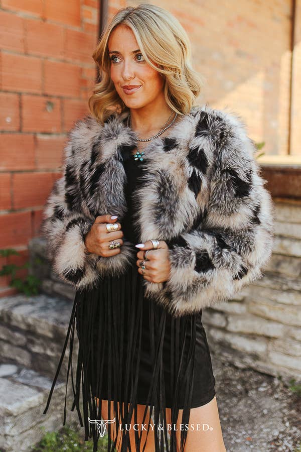 LUCKY & BLESSED Marbled Faux Fur Jacket