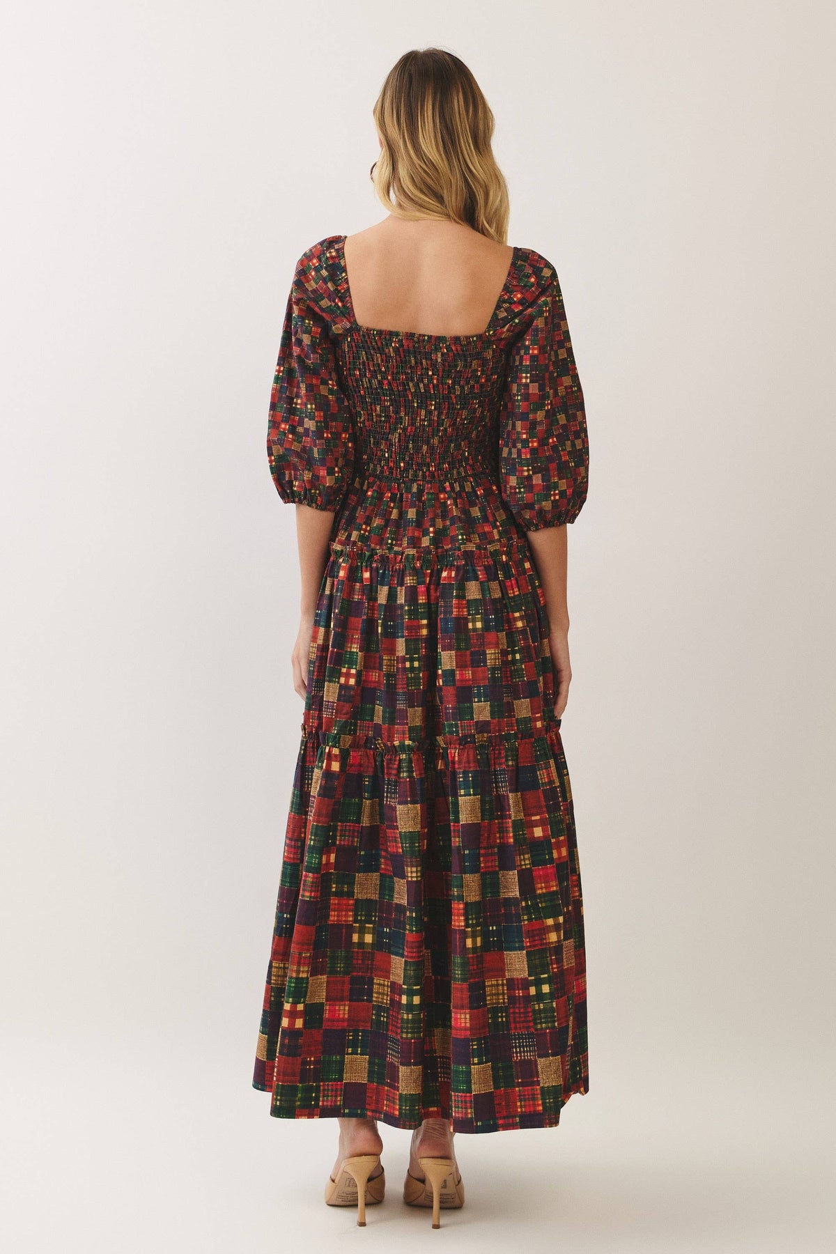 TCEC Plaid Smocked Tiered Maxi Dress