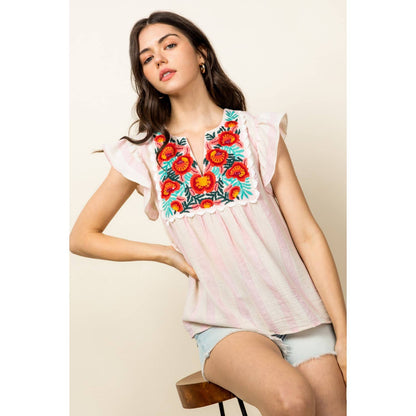 Stripe Embroidered Top