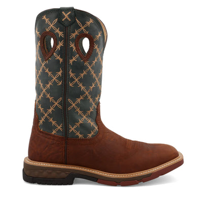 Twisted X Mocha & Slate Barbed Wire 12" Western Work Boots