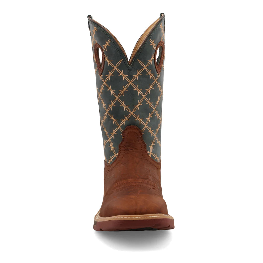 Twisted X Mocha & Slate Barbed Wire 12" Western Work Boots