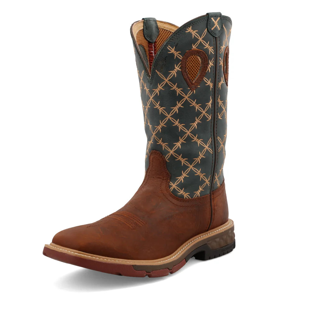 Twisted X Mocha & Slate Barbed Wire 12" Western Work Boots
