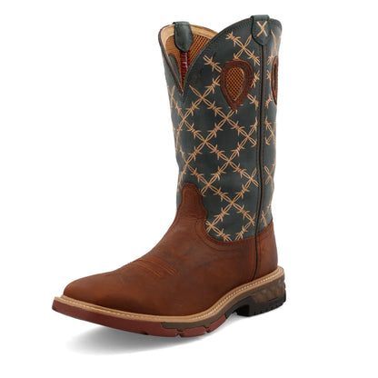 Twisted X Mocha & Slate Barbed Wire 12" Western Work Boots