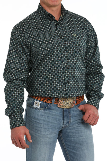 Cinch Medallion Print Black and Green Button-Down Western