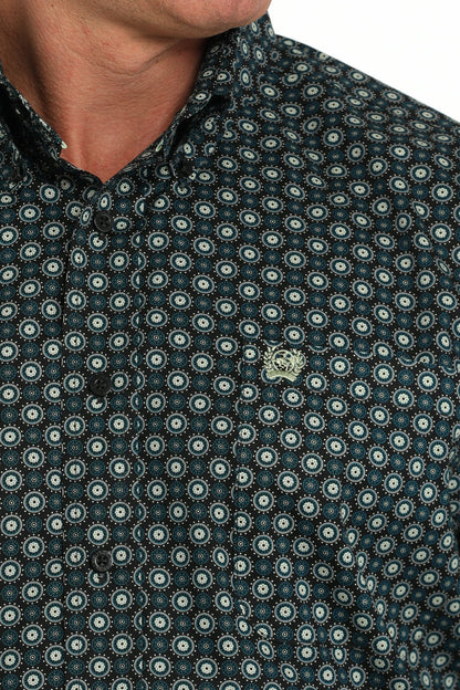 Cinch Medallion Print Black and Green Button-Down Western