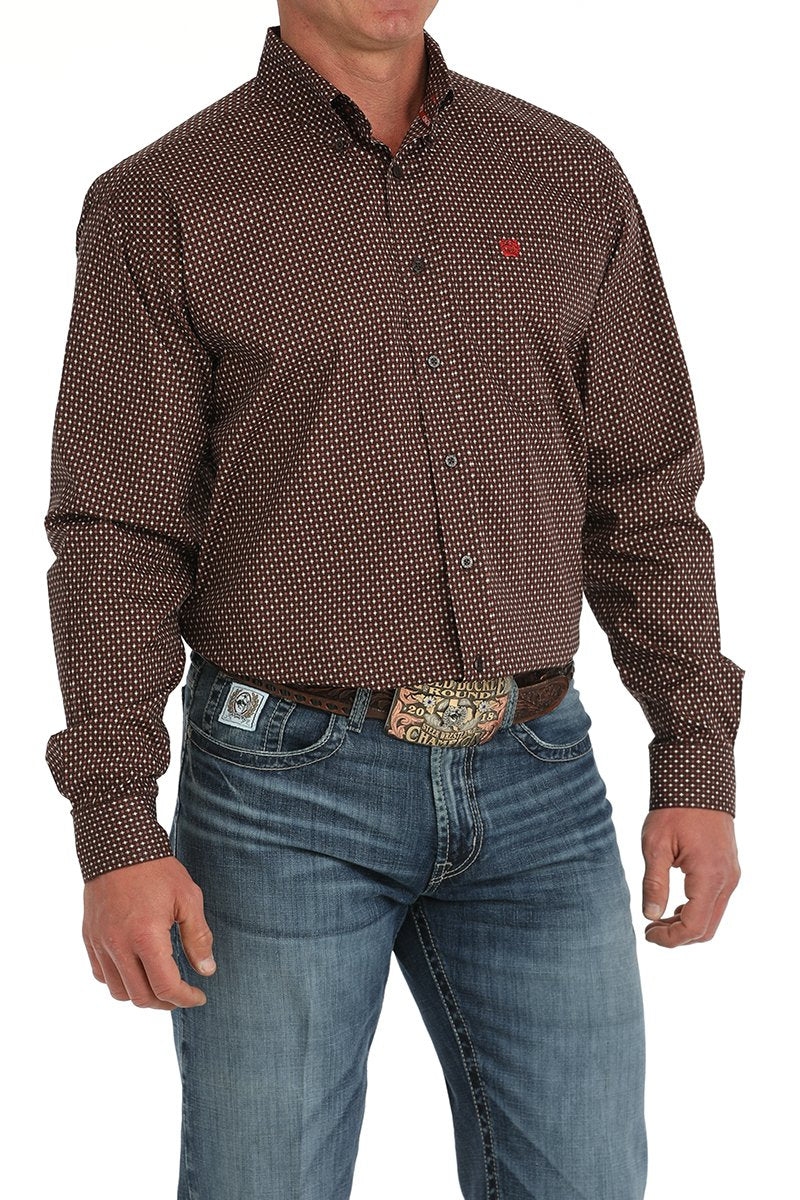 Cinch Starburst Print Button-Down Western Shirt - Brown