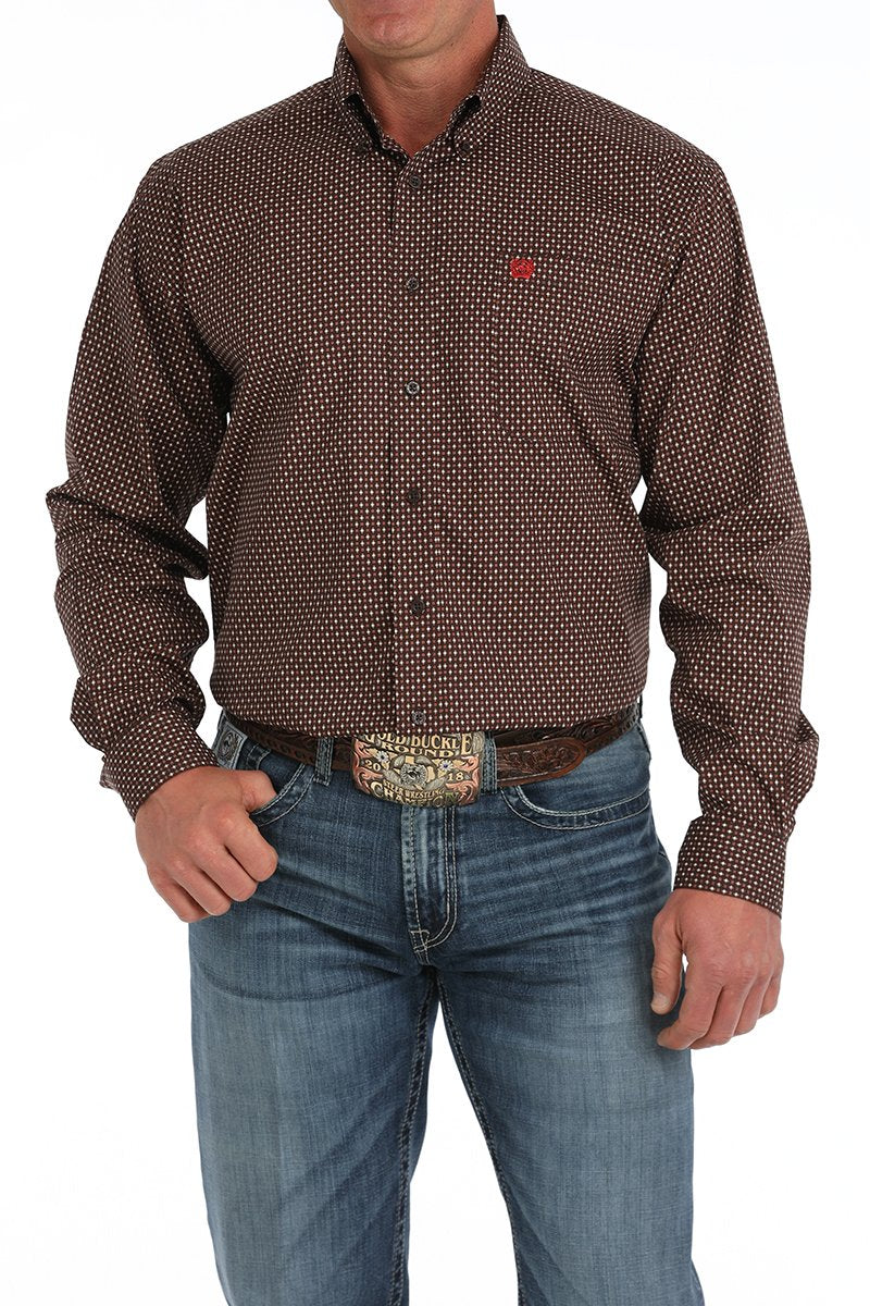 Cinch Starburst Print Button-Down Western Shirt - Brown