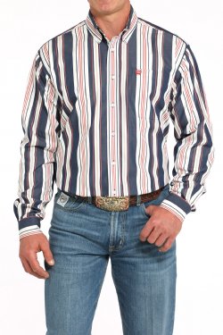 Cinch Striped Button-Down Western Shirt - Navy