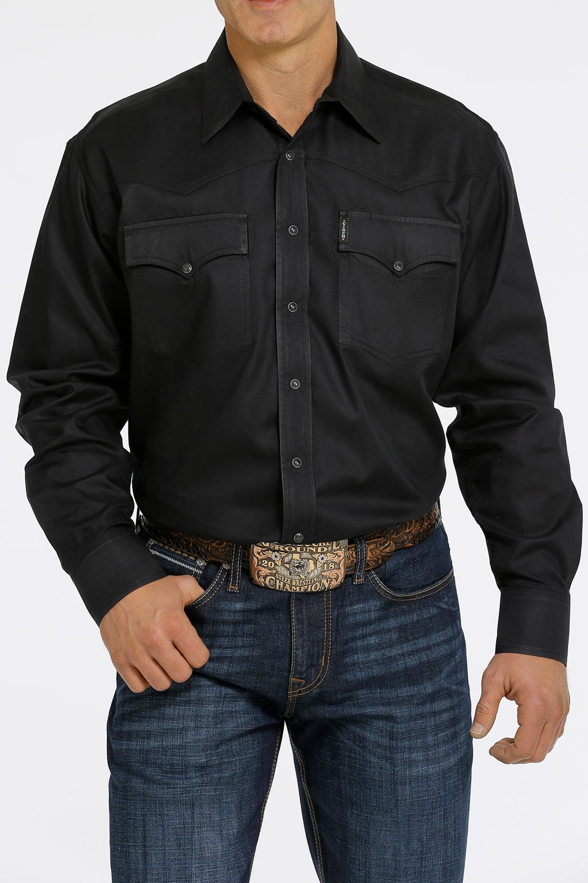 Cinch Black Herringbone Western Snap Shirt