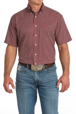 Cinch Burgundy Short Sleeve Medallion Print Button-Down Western Shirt
