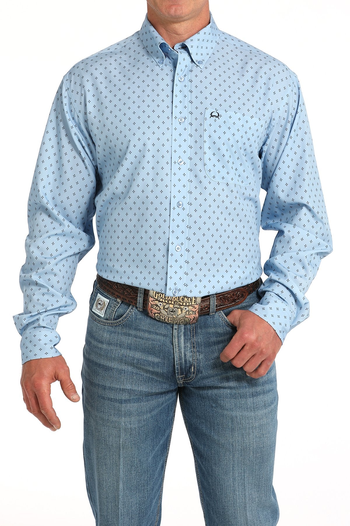 Cinch Diamond Print Light Blue Western Shirt