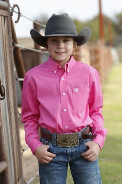 Boys Solid Button-Down Western Shirt - Pink