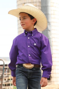 Cinch Boy's Solid Button-Down Purple Western Shirt