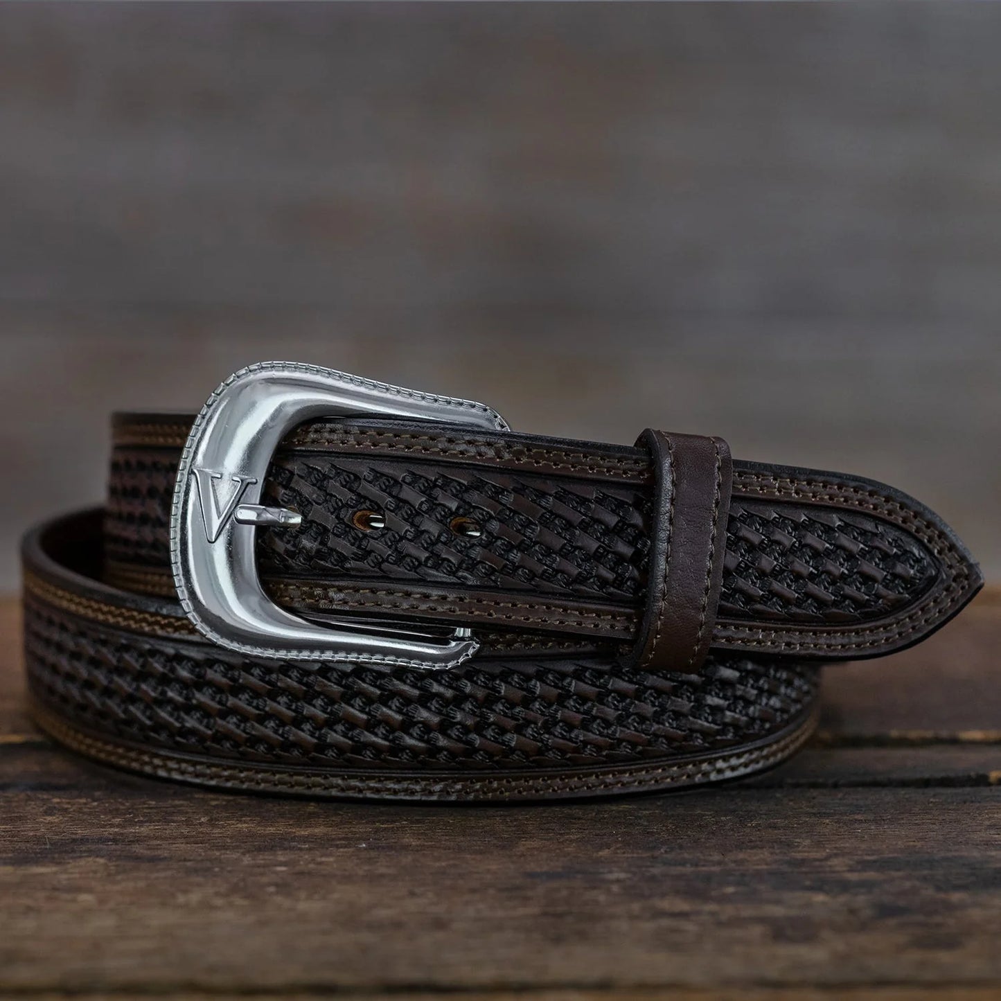 Vogt Silversmith Chocolate Basket Weave Straight Belt
