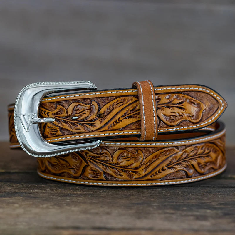 Vogt Silversmith Russet Running Oak Leaf Straight Belt